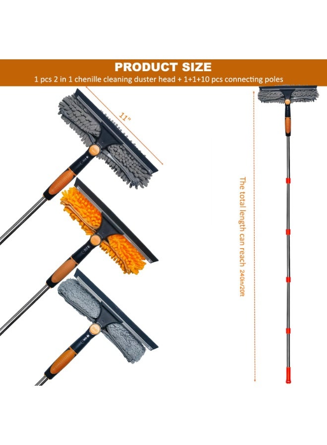 KISSUN 20 ft+ Reach Squeegee Window Cleaner Duster 2 in 1 Rotatable Window Cleaning Tool Kit with 3-14 ft Extension Pole, Window Washing Equipment for Indoor Outdoor Window Car Glass - 3 Pads - Image 2